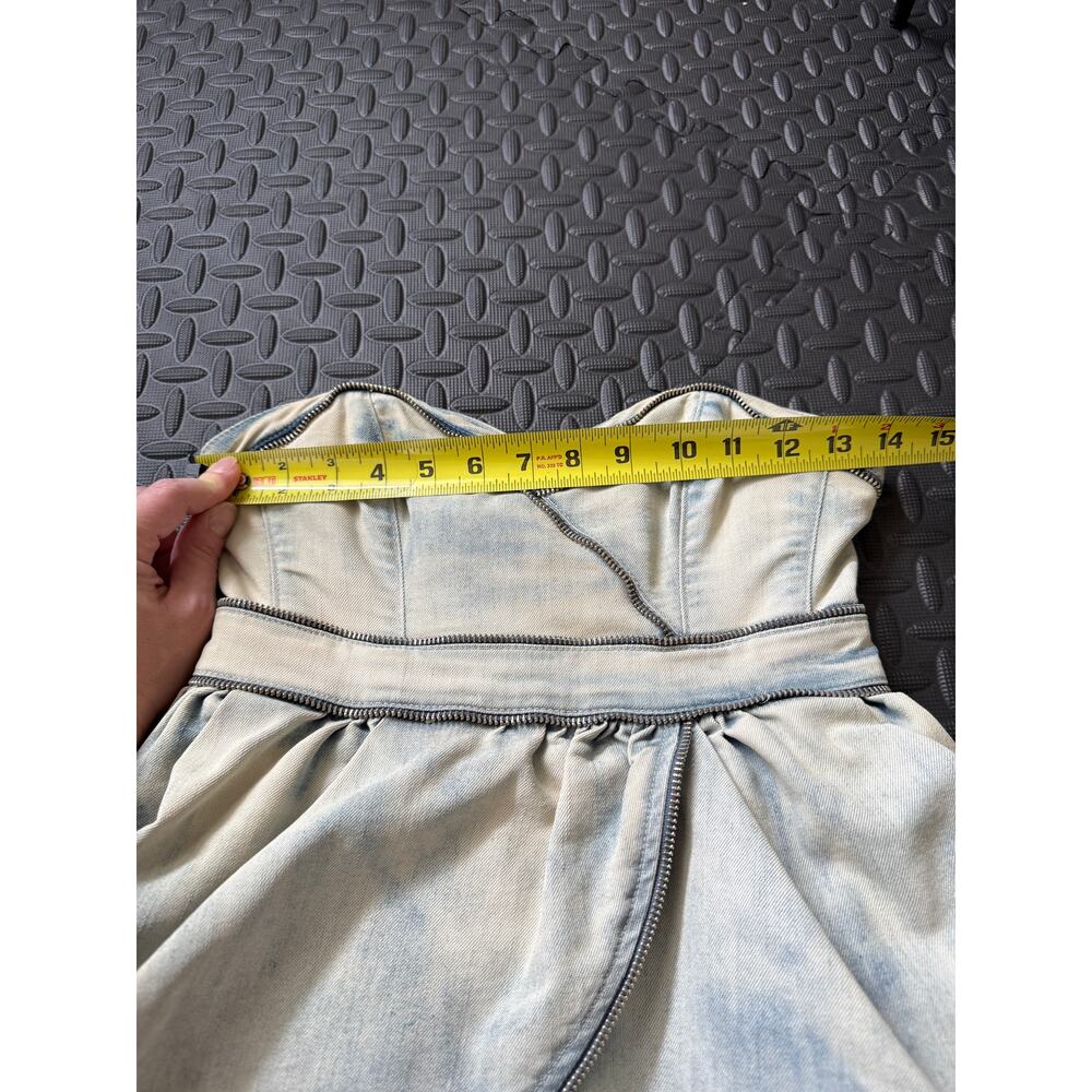 Denim Mini Dress Strapless Bubble Hem Y2K Party Dress Corset Bustier GUESS - Picture 9 of 9